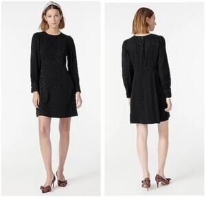 J.Crew Dress Womens 8 Black Jacquard Floral Dot Shift Classic Dark Preppy Career